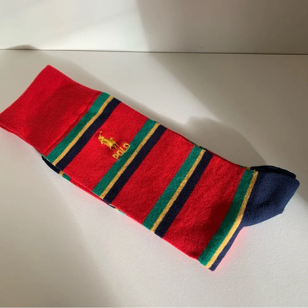 NWOT Ralph Lauren long socks striped multicolor (gold logo)